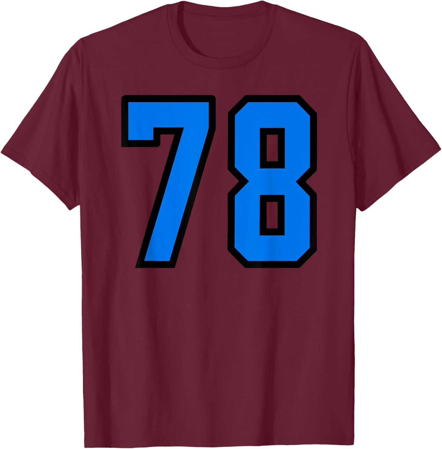 Number #78 Sport Blue Black Varsity Number T-Shirt - T-Shirt | Maroon