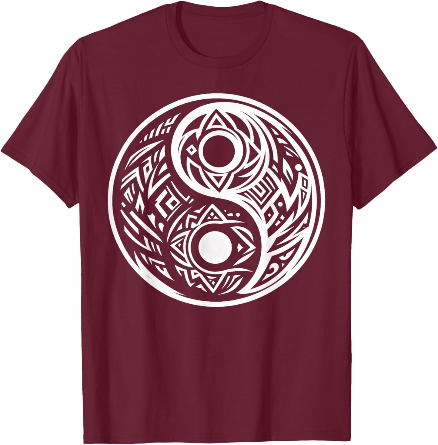 Cool Yin and Yang Symbol Tribal Art Style Men Women T-Shirt - T-Shirt | Maroon
