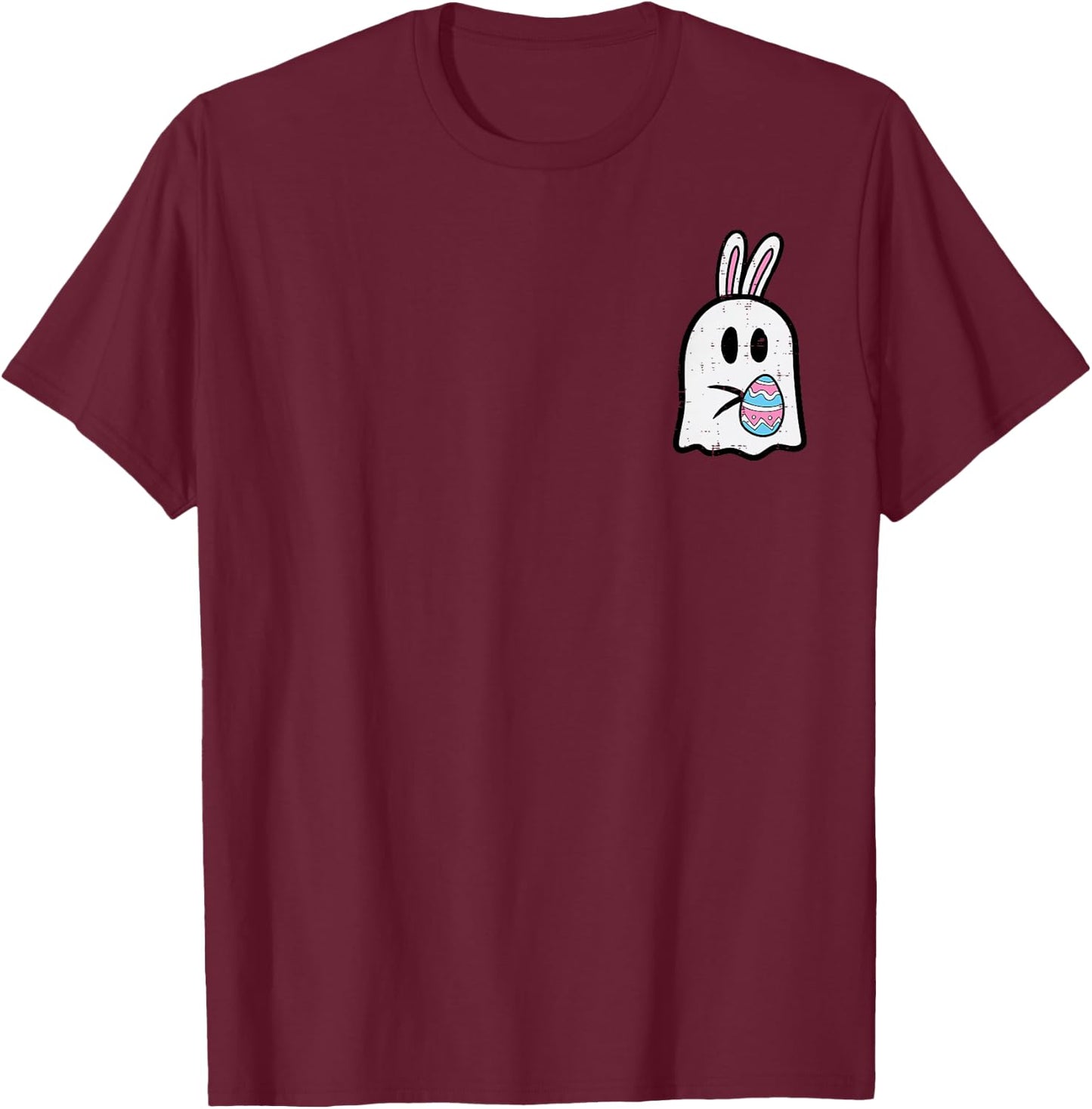 Easter Ghost Bunny Egg Pocket Funny Rabbit Women Kids Men T-Shirt - T-Shirt | Maroon