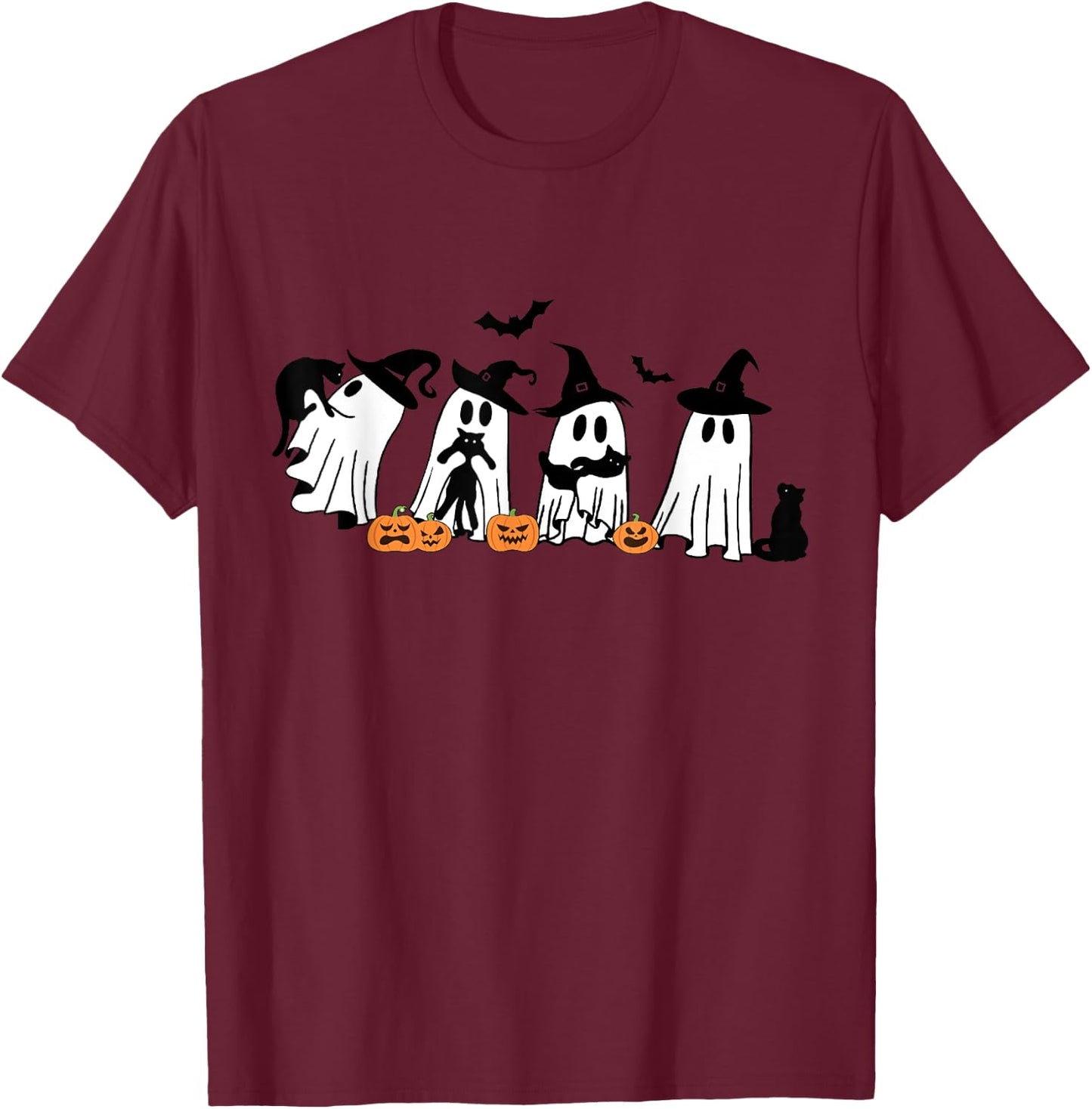 Funny Ghost Holding A Black Cat Halloween Ghost Cat Lovers Women Kids T-Shirt - T-Shirt | Maroon