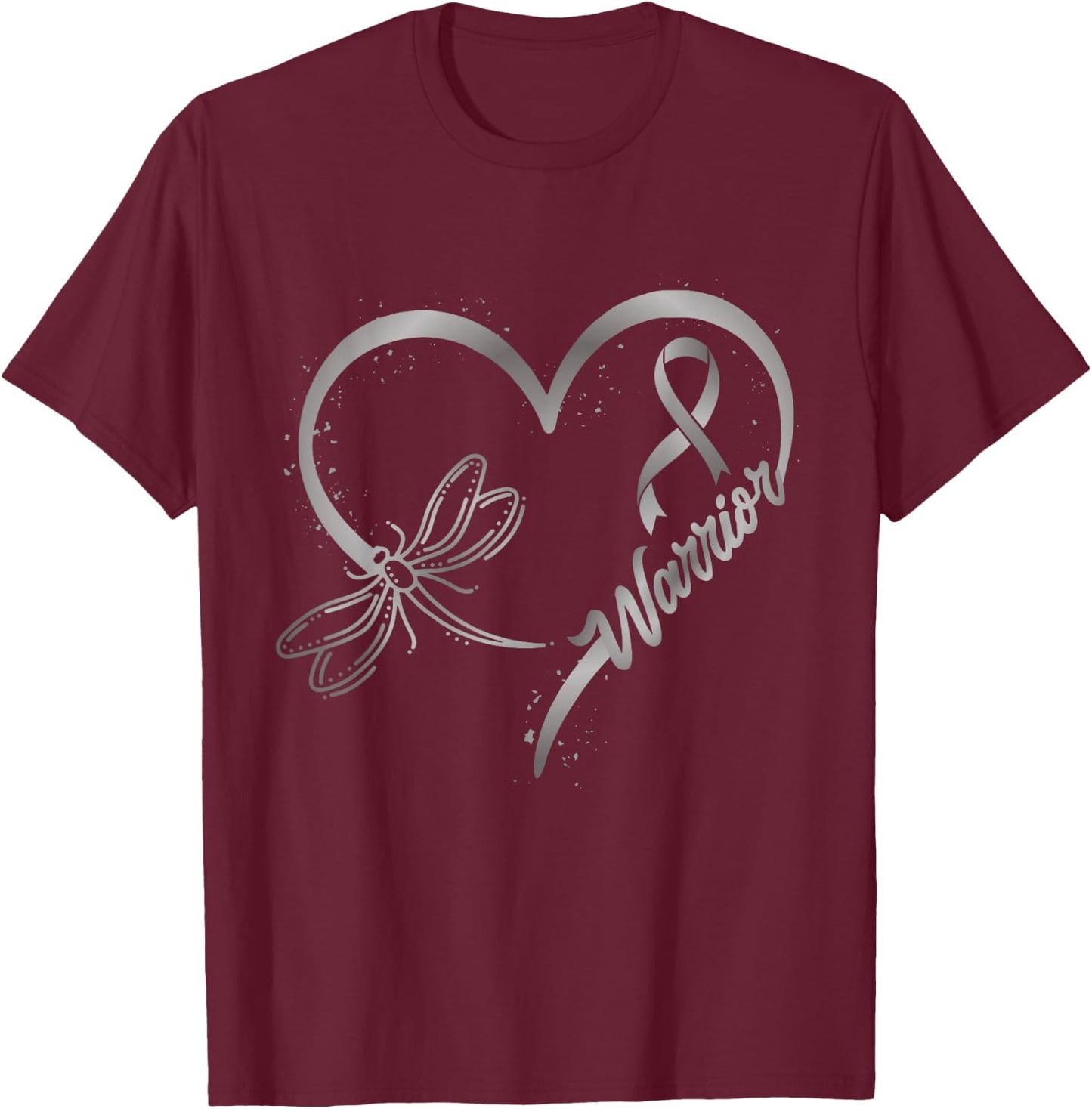 Brain Cancer Warrior Dragonfly Grey Ribbon Hope T-Shirt - T-Shirt | Maroon