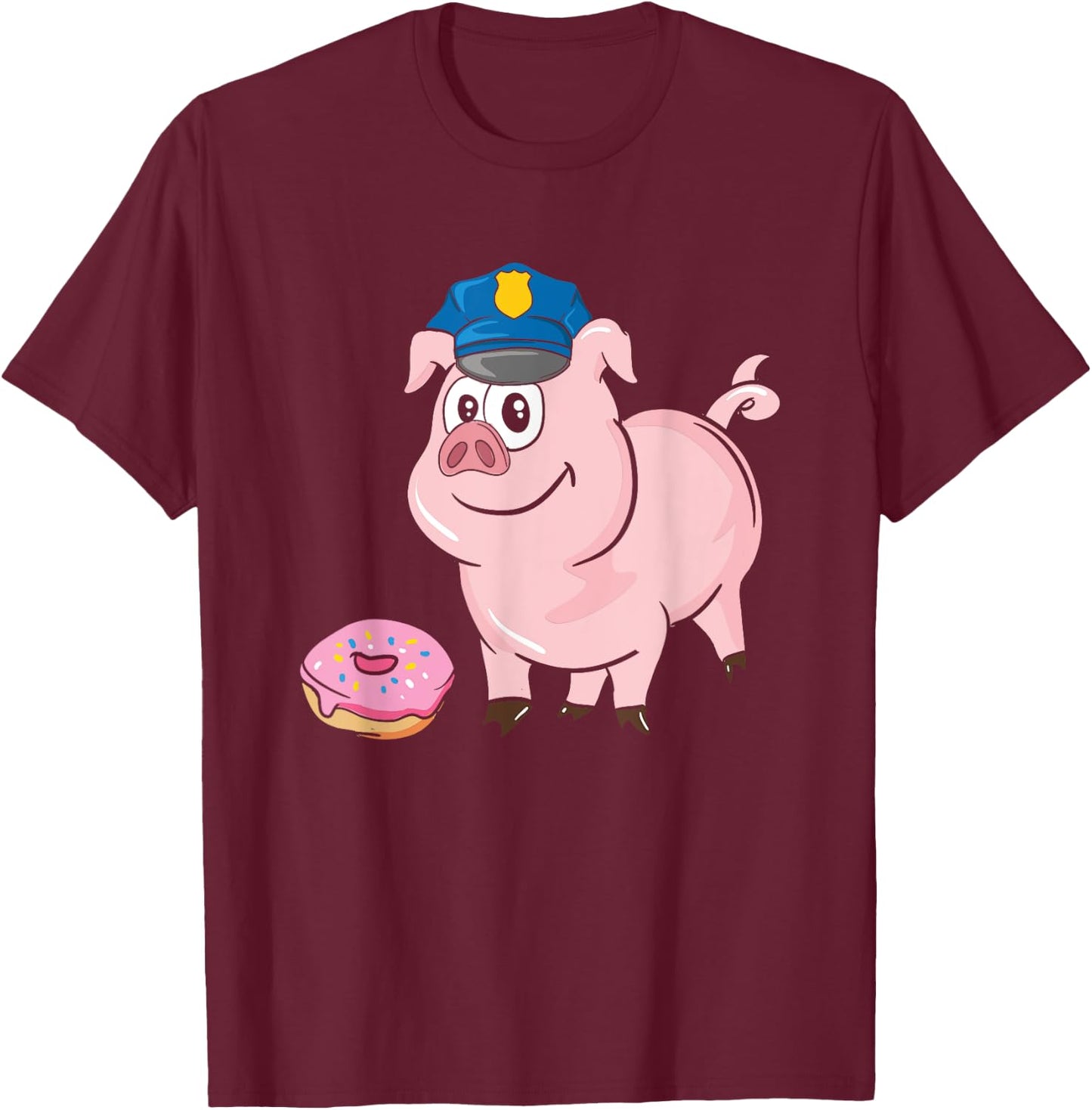 Pig Cop & Donut Funny Police Officer Blue Line Cop Protest T-Shirt - T-Shirt | Maroon