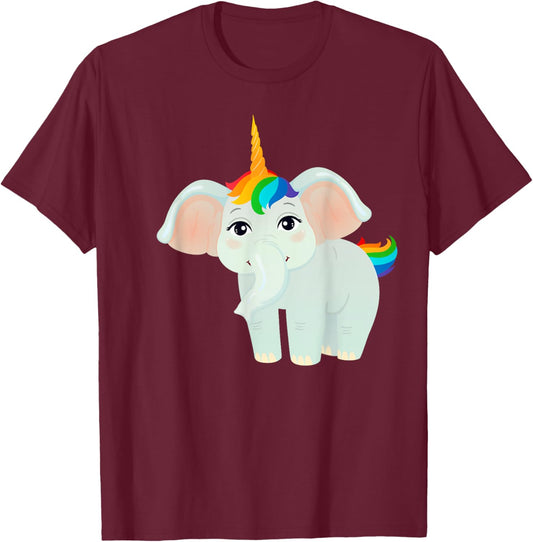Elephant Unicorn With Rainbow Hair T-Shirt - T-Shirt | Maroon