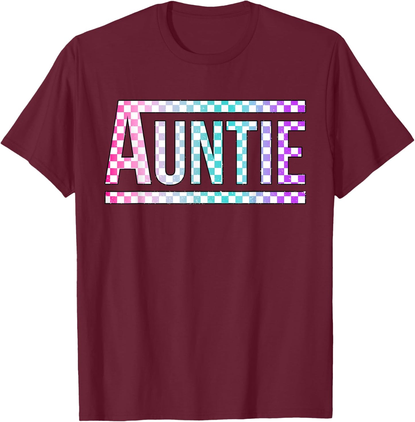 Auntie Checkered Tie Dye Family Mother's Day Pit Crew Women T-Shirt - T-Shirt | Maroon