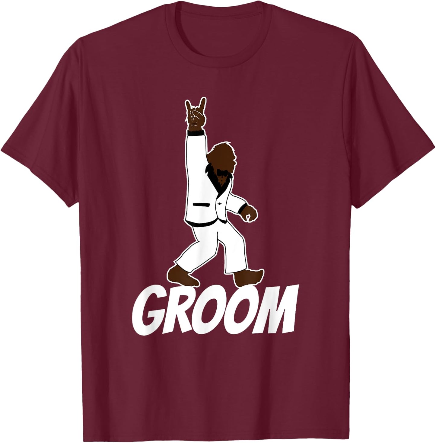 Bigfoot Rock and Roll Wedding Party Gift Groom T-Shirt - T-Shirt | Maroon