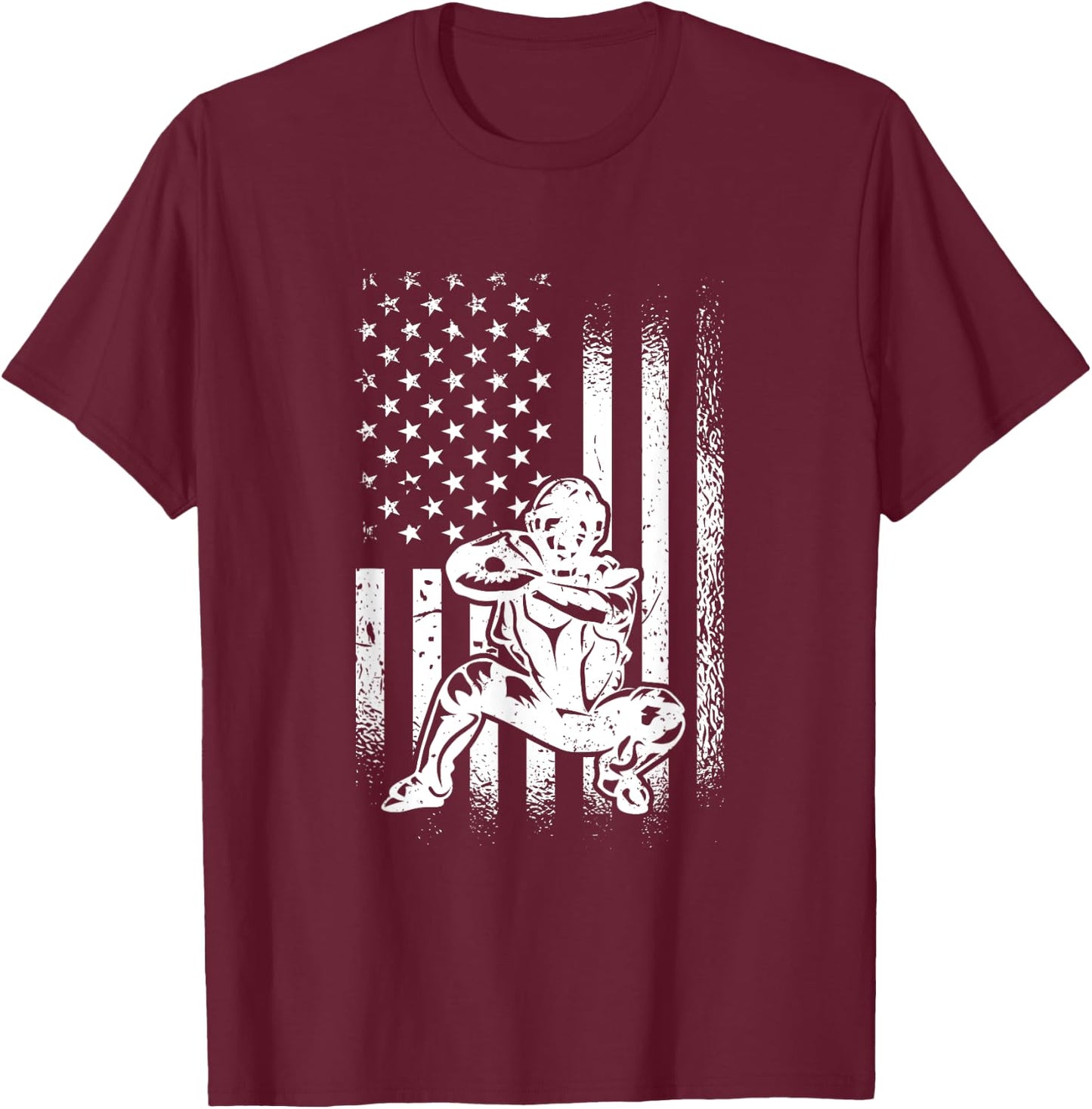 American Baseball Catcher, US Flag Catcher T-Shirt - T-Shirt | Maroon