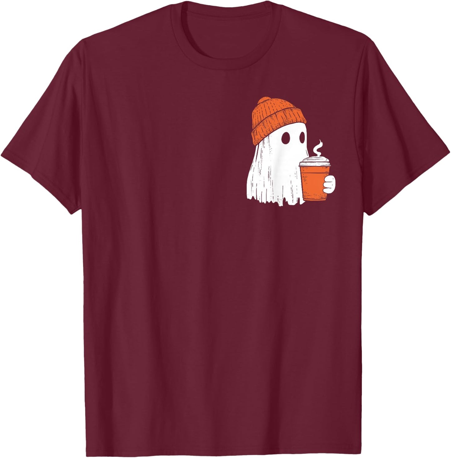 Ghost Drinking Coffee Funny Halloween Costume Coffee Lover T-Shirt - T-Shirt | Maroon