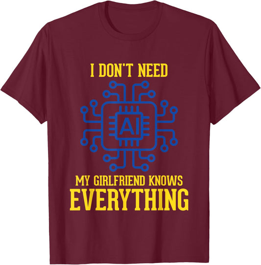 I Don't Need AI My Girlfriend Knows Everything Men Funny T-Shirt - T-Shirt | Maroon