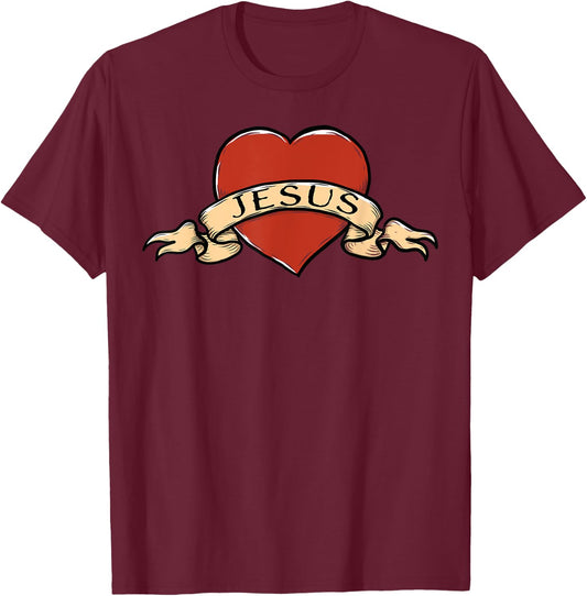 Jesus Heart Tattoo for Christians Who Love Jesus T-Shirt - T-Shirt | Maroon