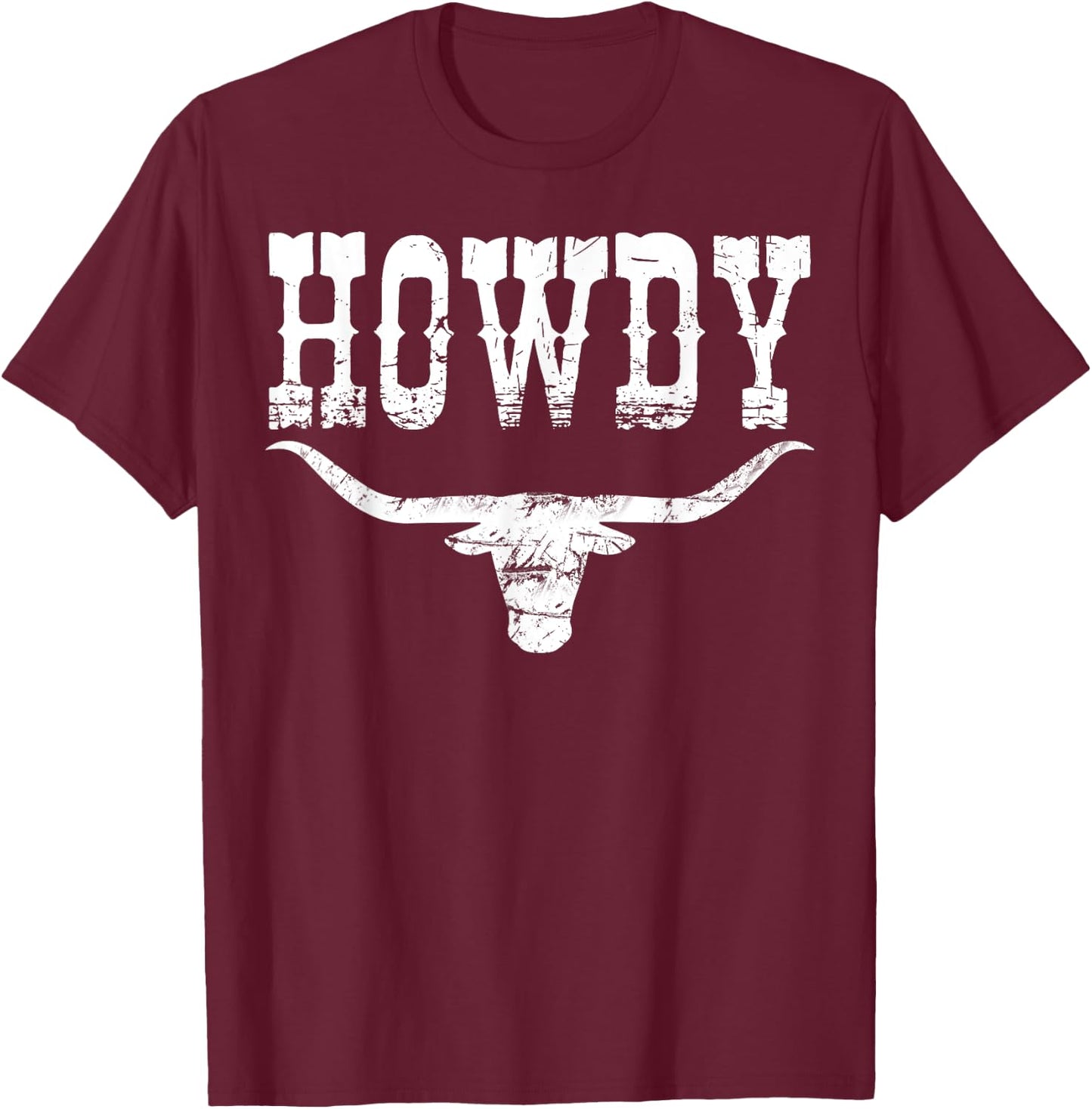 Funny Country Howdy Rodeo Graphic Women Men Cow Skull T-Shirt - T-Shirt | Maroon
