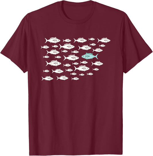 Fish Swimming Against The Current Be Yourself Different , Small, Black T-Shirt - T-Shirt | Maroon