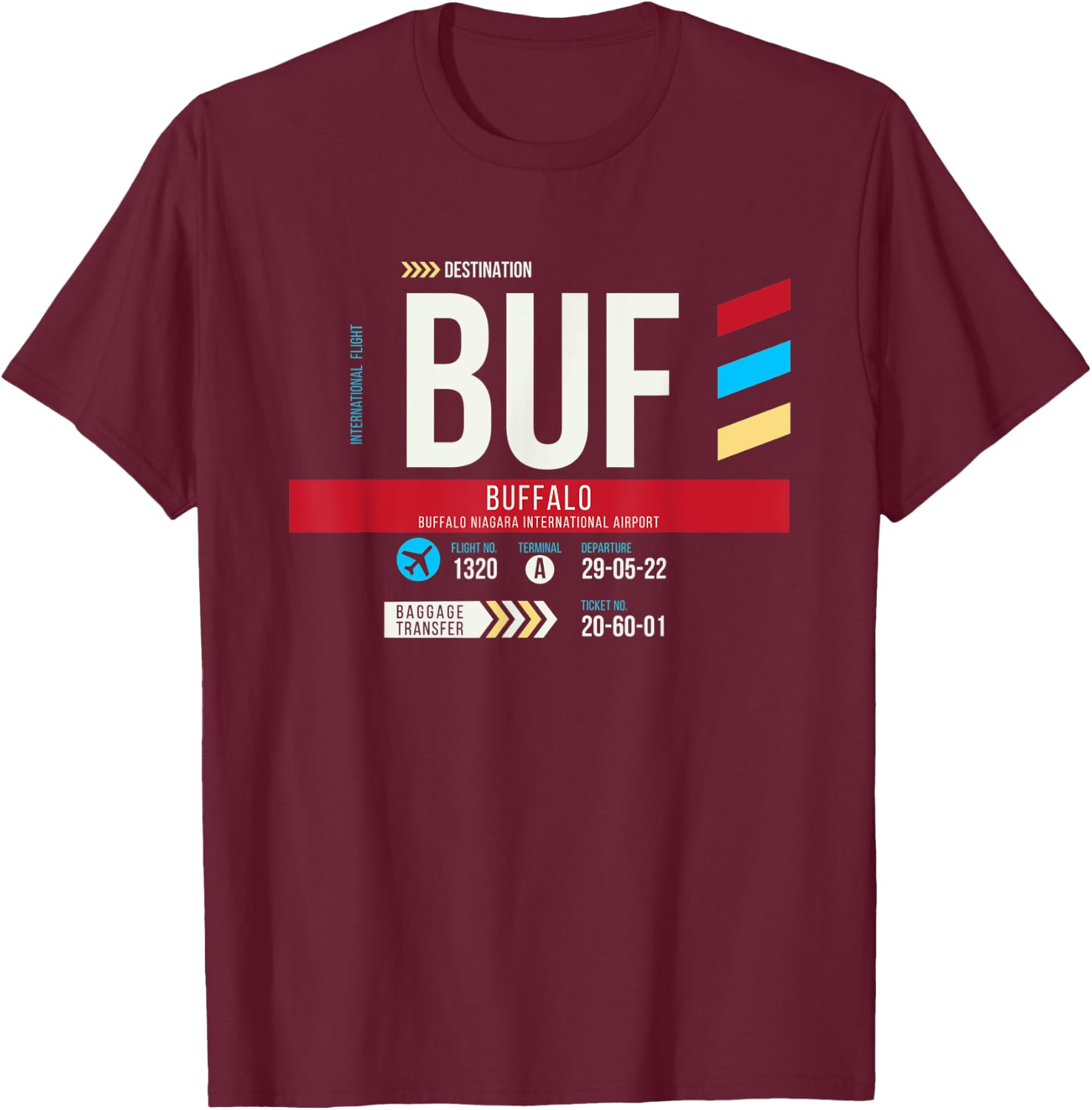 Vintage Buffalo BUF Airport Code Retro Travel Day New York T-Shirt - T-Shirt | Maroon