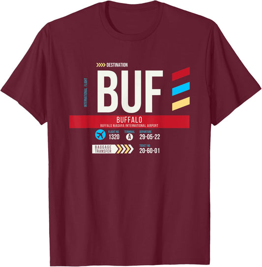Vintage Buffalo BUF Airport Code Retro Travel Day New York T-Shirt - T-Shirt | Maroon