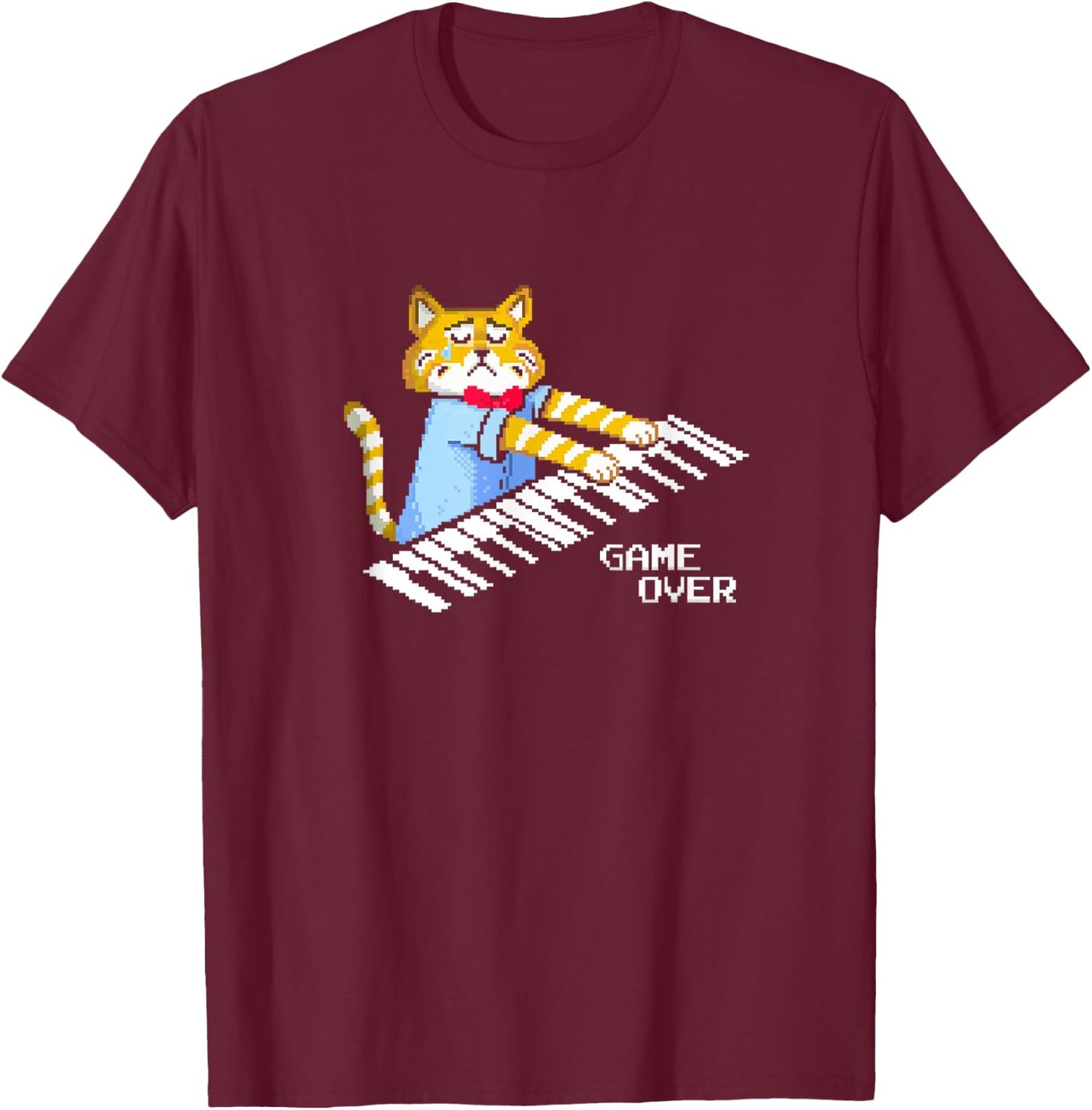 Sad Cat playing keyboard Game Over Women T-Shirt - T-Shirt | Maroon