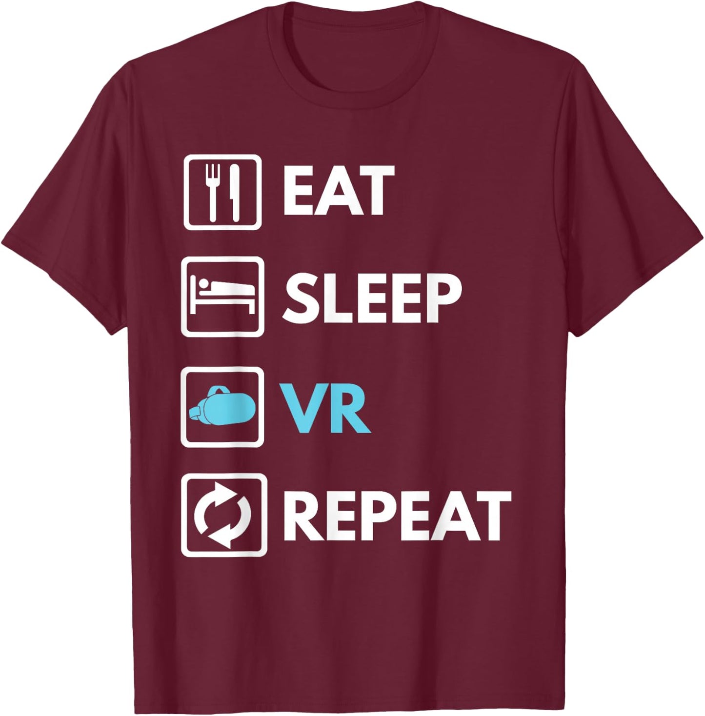 Eat Sleep VR Repeat Funny VR Gamer Boy VR Athlete T-Shirt - T-Shirt | Maroon