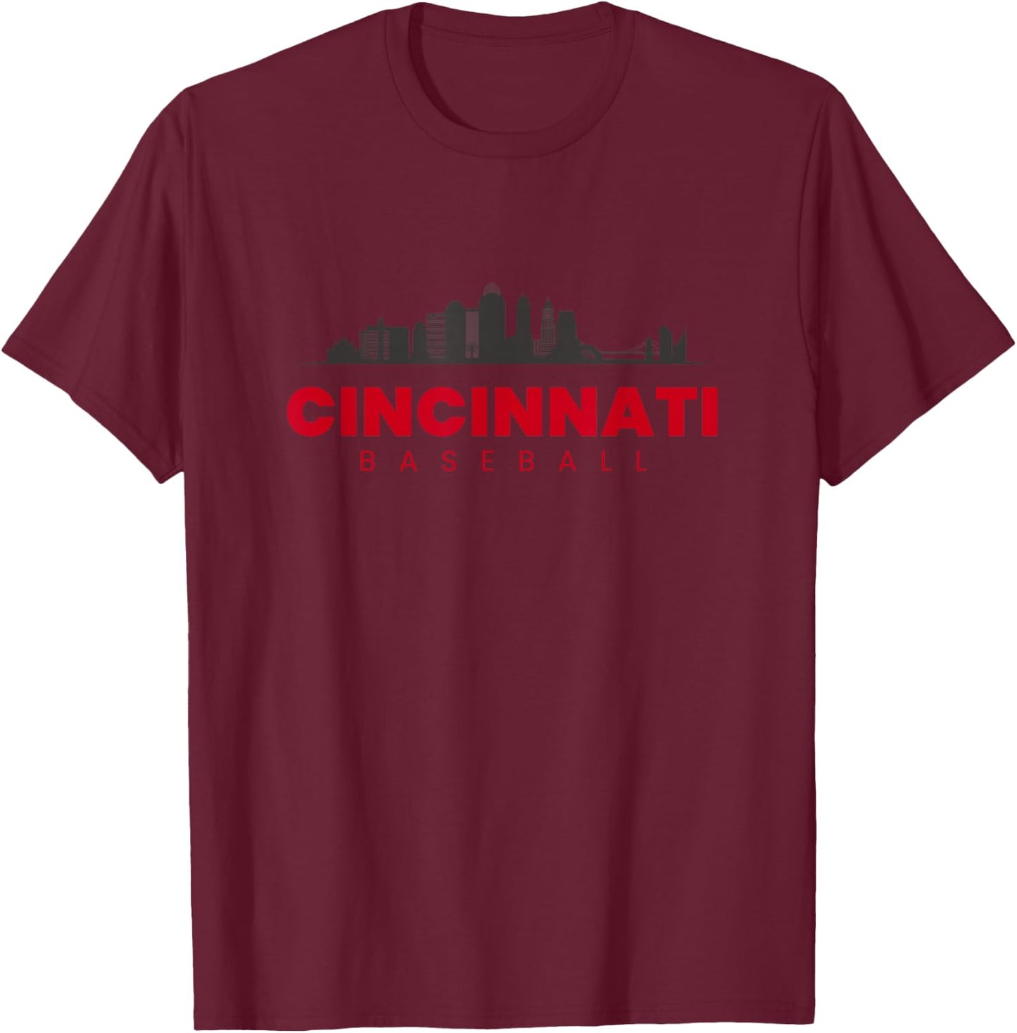 Cincinnati Baseball Vintage City Skyline Baseball Lover T-Shirt - T-Shirt | Maroon