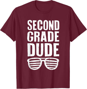 Second Grade Dude Funny First Day Back To School Boys Kids T-Shirt - T-Shirt | Maroon