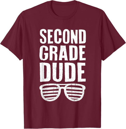 Second Grade Dude Funny First Day Back To School Boys Kids T-Shirt - T-Shirt | Maroon
