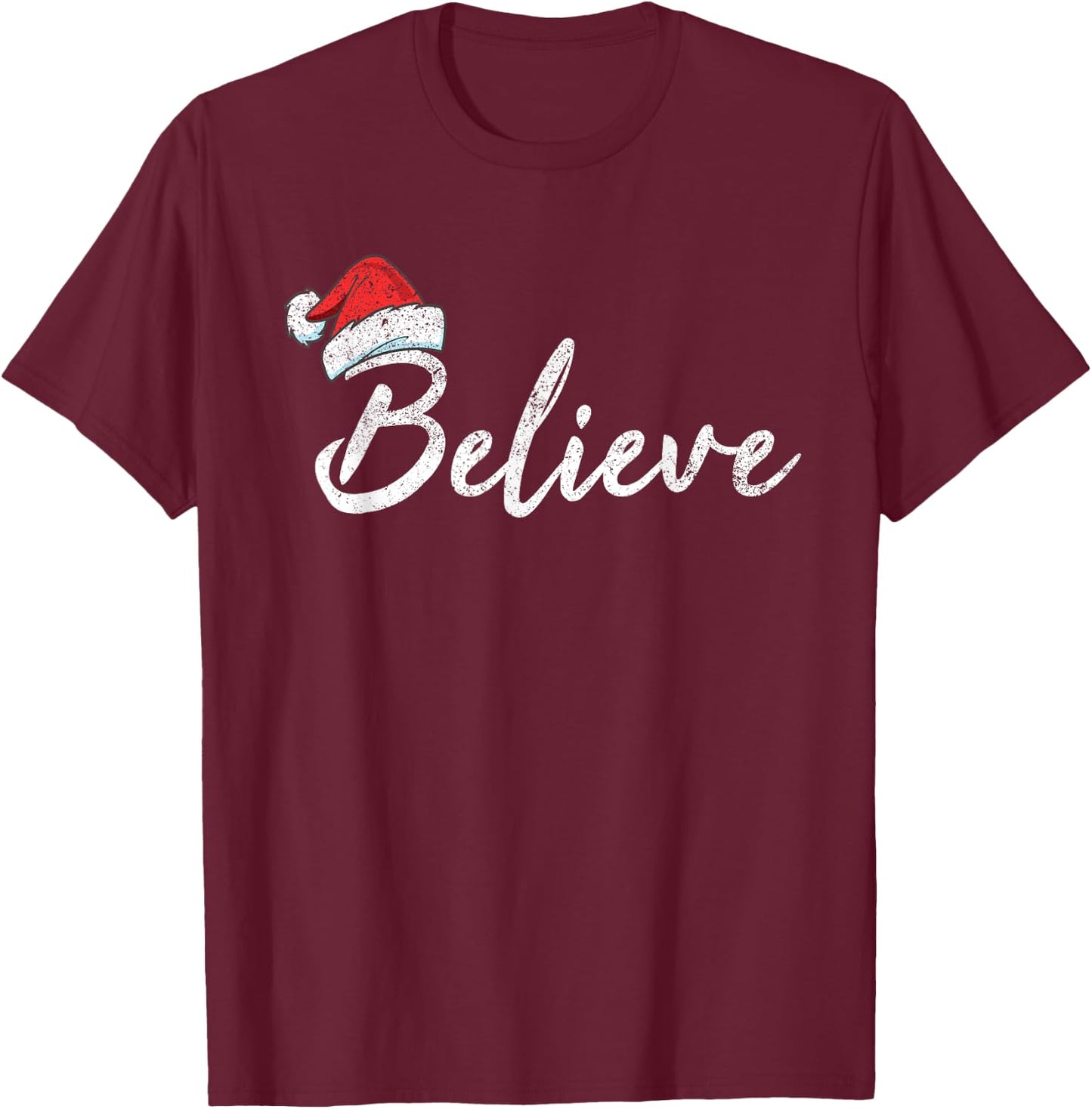 Funny Christmas Believe Santa Pajama Outfit Men Women T-Shirt - T-Shirt | Maroon