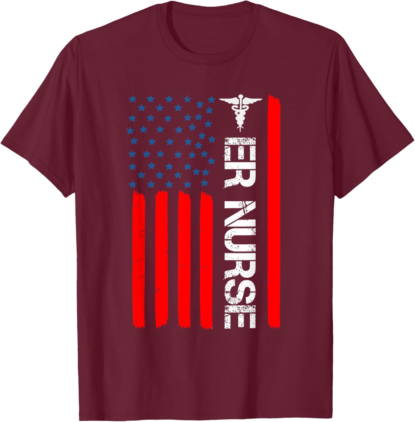 4th of July RN Patriotic ER Nurse Shirt Retro American Flag Kids Men T-Shirt - T-Shirt | Maroon