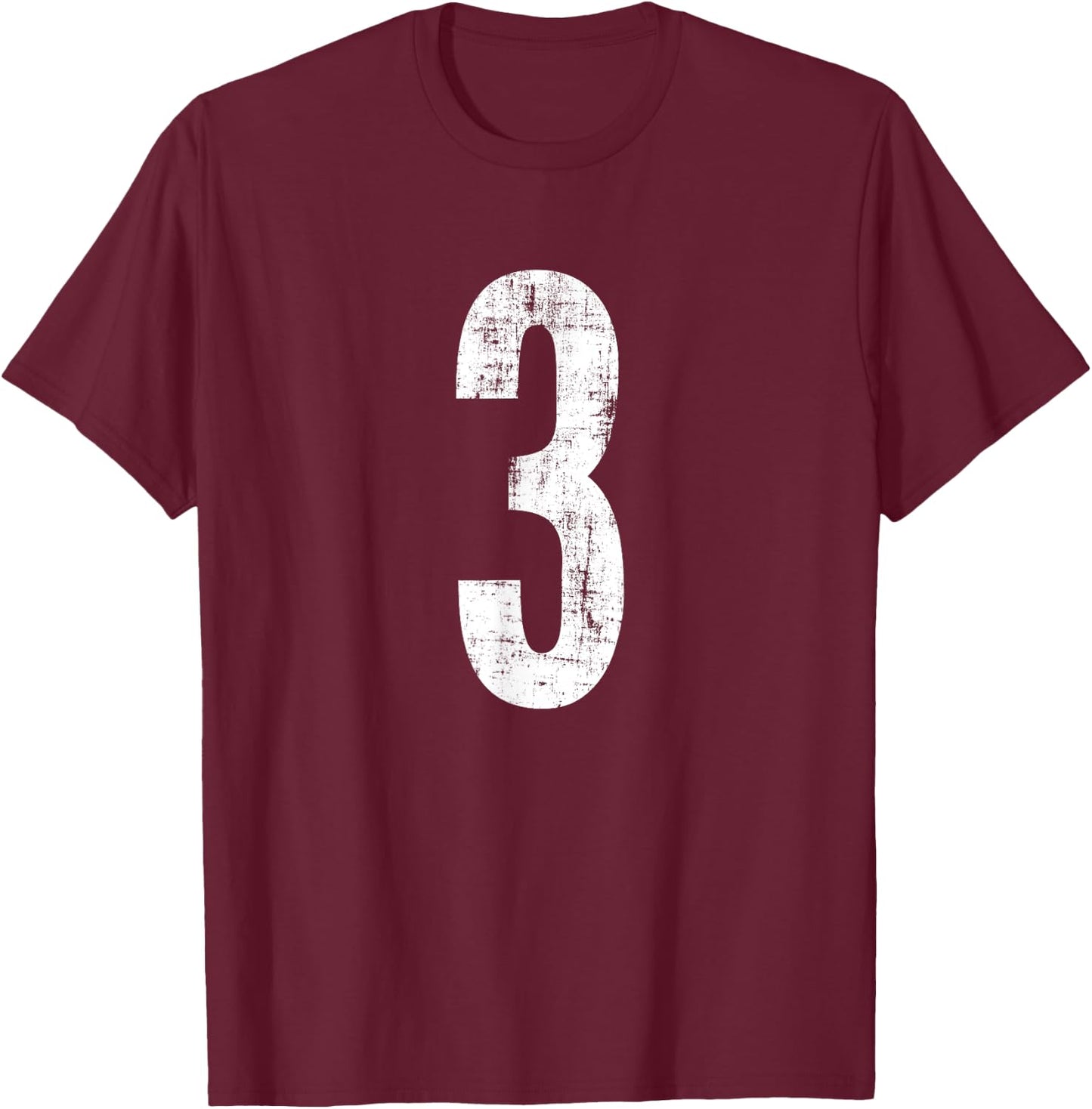 Number 3 Three Distressed Vintage Sport Team Player's T-Shirt - T-Shirt | Maroon