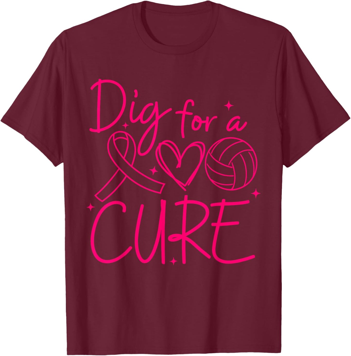 Dig For A Cure Breast Cancer Awareness Volleyball Pink T-Shirt - T-Shirt | Maroon