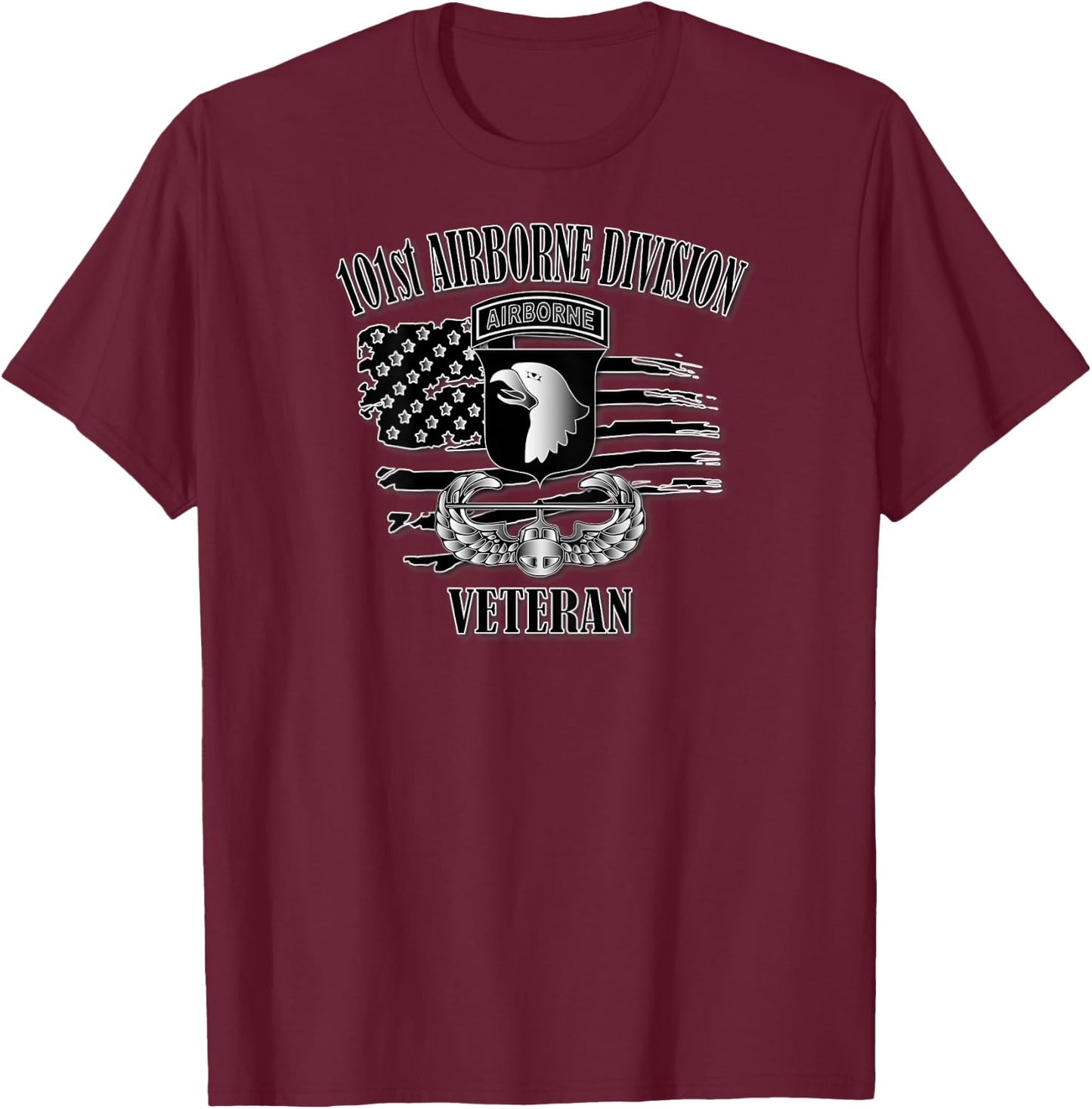 101st Airborne Division- Veteran (Back Design) T-Shirt - T-Shirt | Maroon