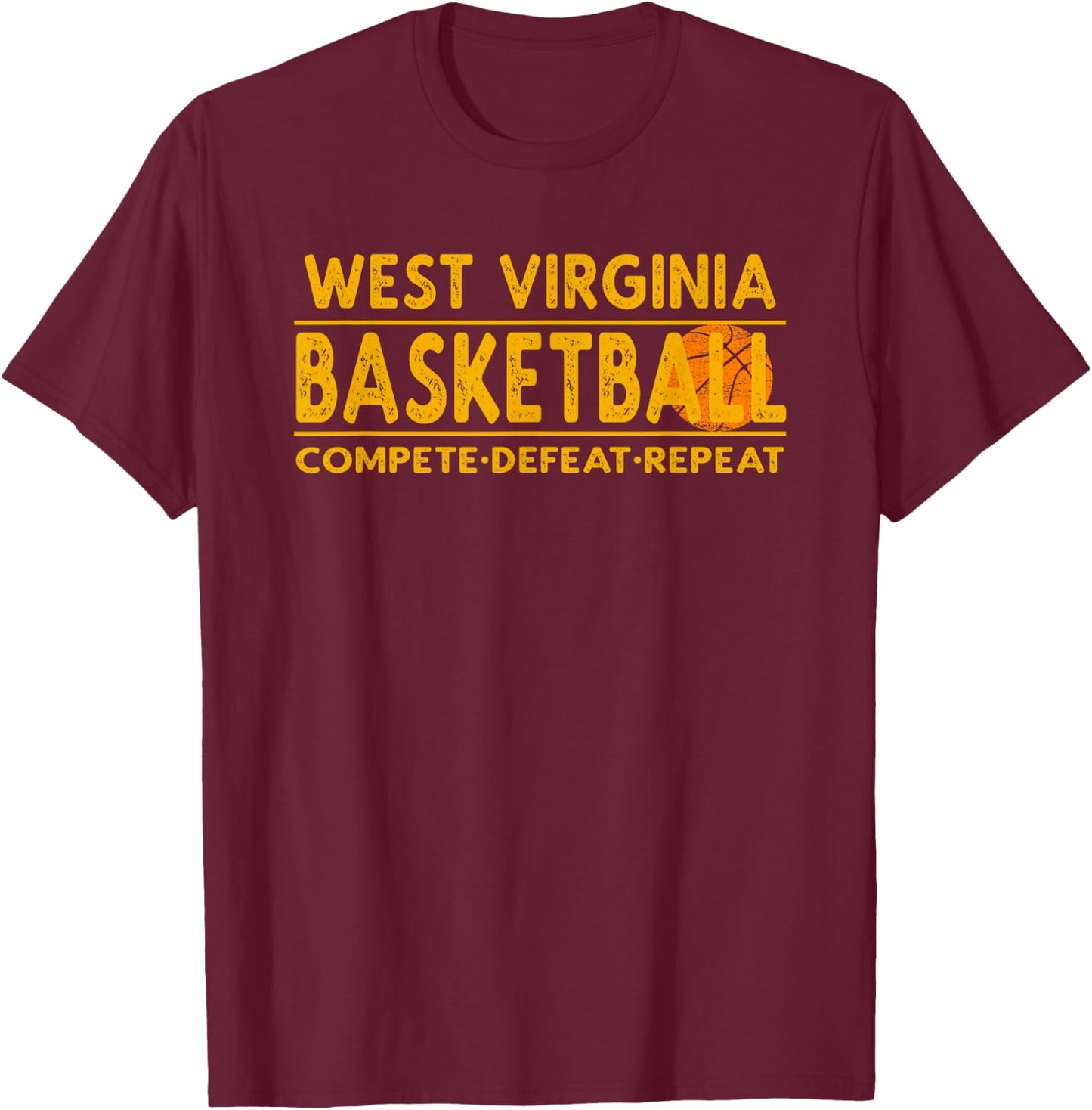 West Virginia Basketball - Compete Defeat Repeat T-Shirt - T-Shirt | Maroon