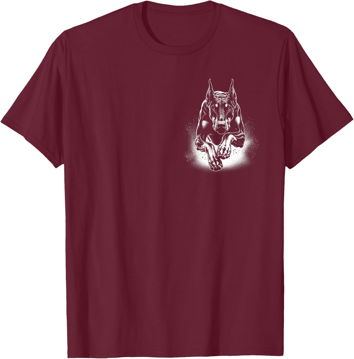 Cool Doberman Dog Jumping on Chest T-Shirt - T-Shirt | Maroon