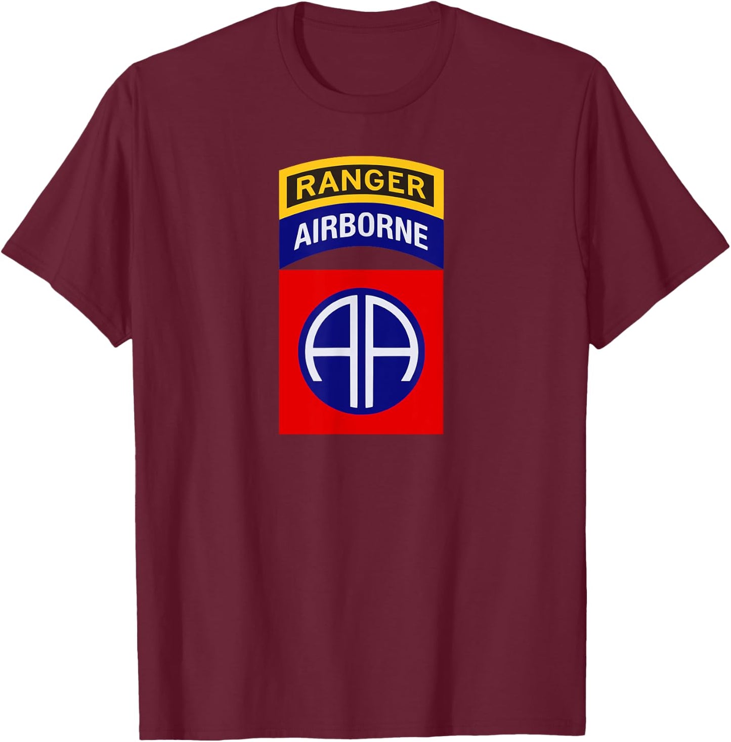 82nd Airborne Shirt - 82nd Airborne Ranger Shirt - Center T-Shirt - T-Shirt | Maroon