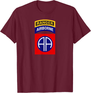 82nd Airborne Shirt - 82nd Airborne Ranger Shirt - Center T-Shirt - T-Shirt | Maroon