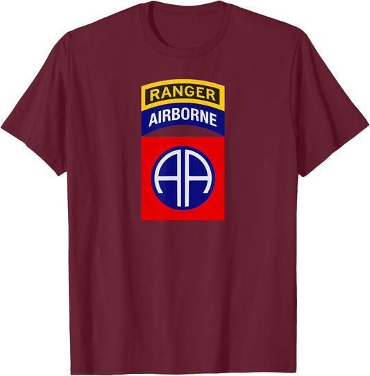 82nd Airborne Shirt - 82nd Airborne Ranger Shirt - Center T-Shirt - T-Shirt | Maroon