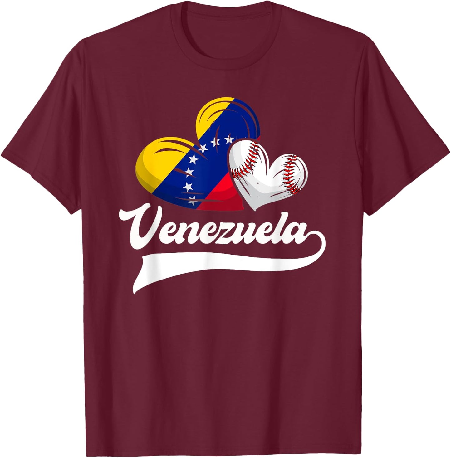 Venezuelan Baseball Player Venezuela Flag Heart Baseball T-Shirt - T-Shirt | Maroon