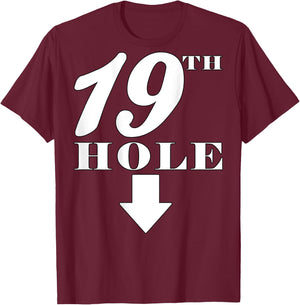 19th Hole - With Arrow - Funny Golfer Joke - Design On Back T-Shirt - T-Shirt | Maroon