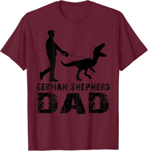 Funny Daddy Dinosaur German Shepherd Dad Father's Day (back) T-Shirt - T-Shirt | Maroon