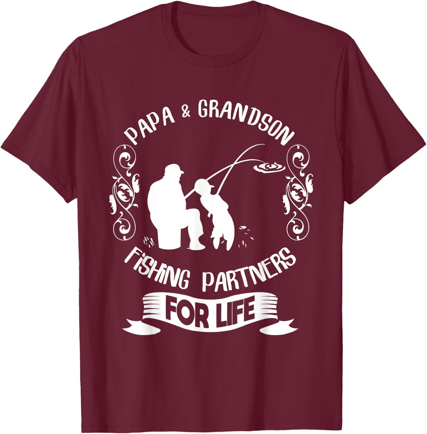 Matching Papa and Grandson Fishing Shirt Funny Fishing Trip T-Shirt - T-Shirt | Maroon