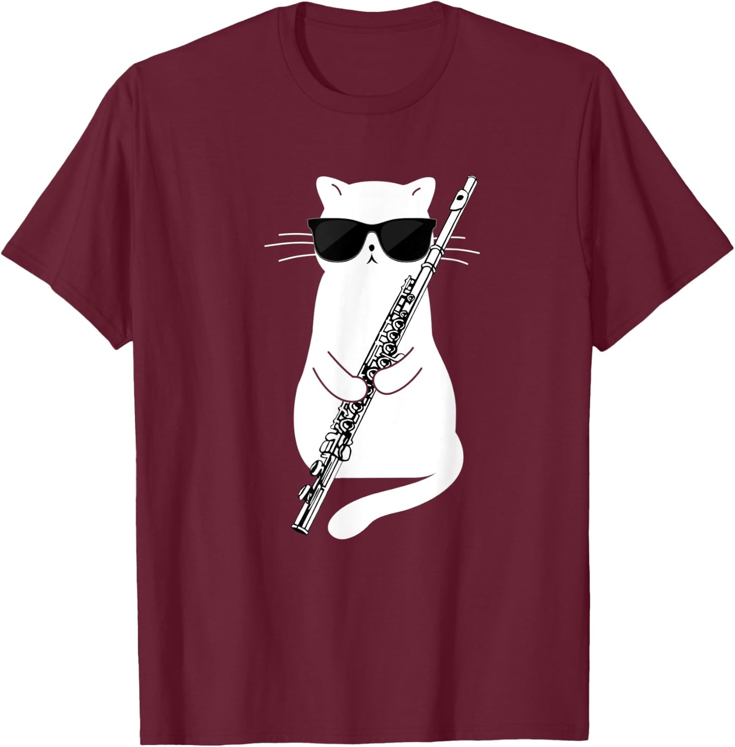 Cat wearing sunglasses playing Flute Women Kids T-Shirt - T-Shirt | Maroon