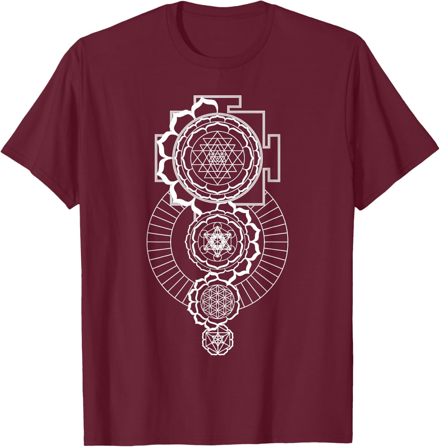 Sri Yantra Metatron's Cube Flower Of Life Merkaba Sacred T-Shirt - T-Shirt | Maroon