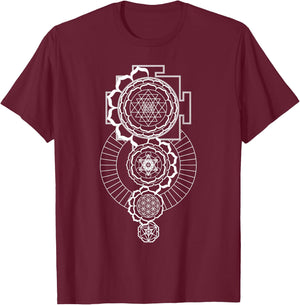 Sri Yantra Metatron's Cube Flower Of Life Merkaba Sacred T-Shirt - T-Shirt | Maroon