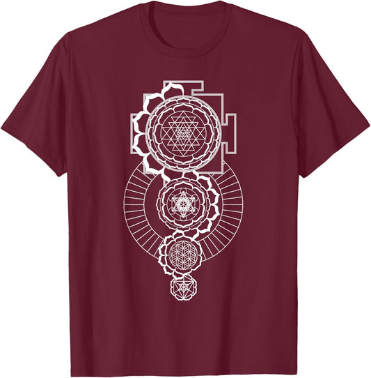 Sri Yantra Metatron's Cube Flower Of Life Merkaba Sacred T-Shirt - T-Shirt | Maroon