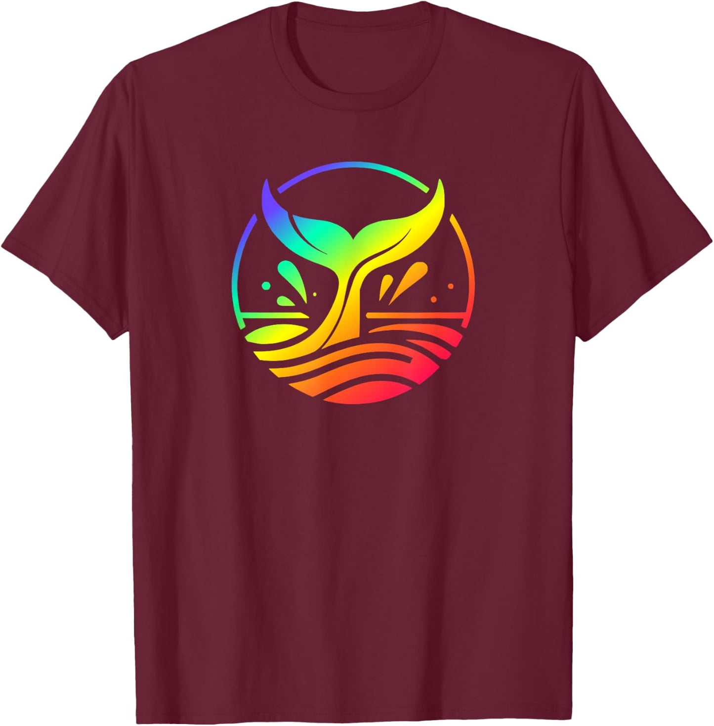 Rainbow Colors Whale Tail Fluke In The Ocean T-Shirt - T-Shirt | Maroon