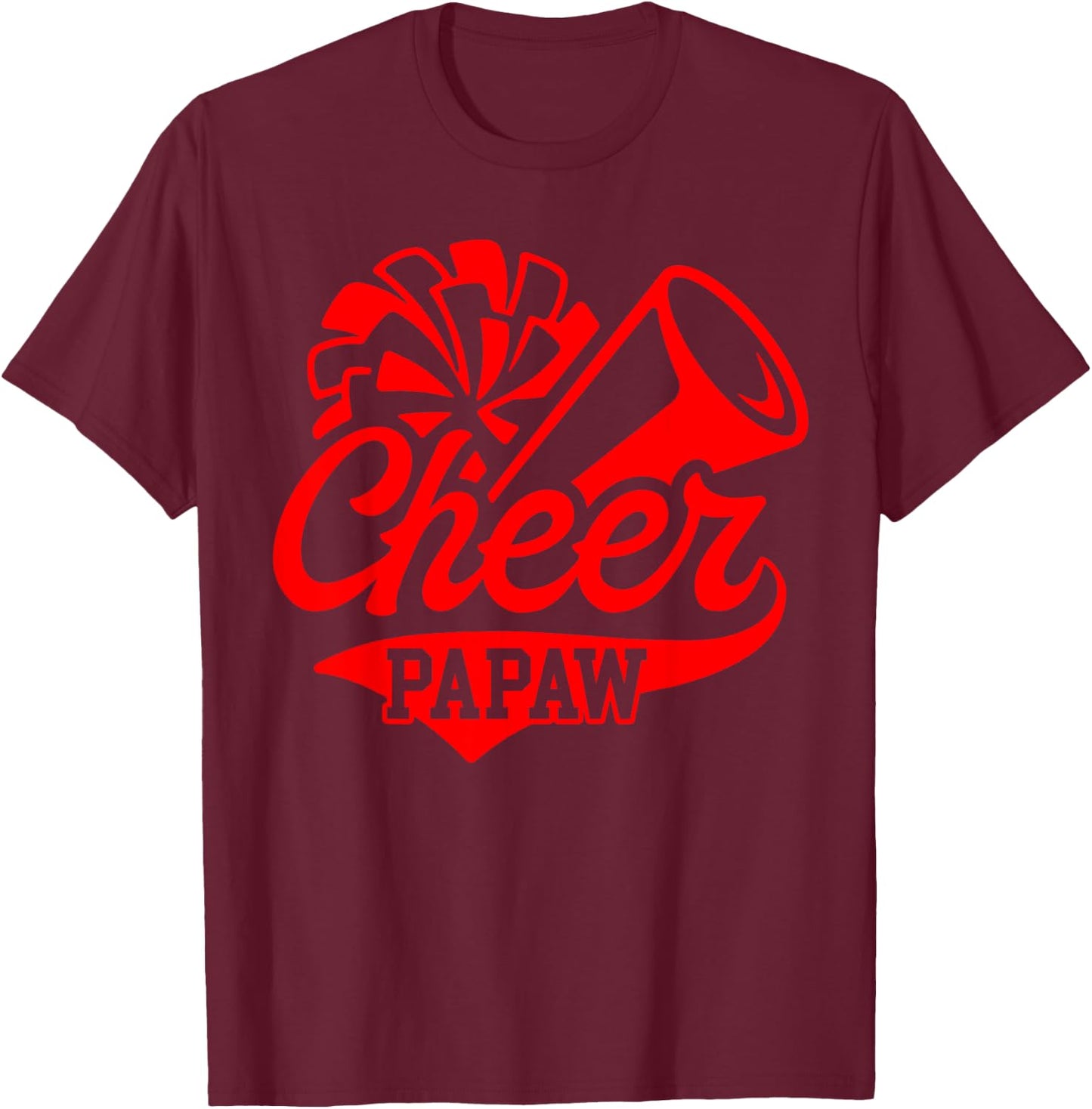 Cheer Papaw Biggest Fan Leopard Print Black And Red Pom Pom T-Shirt - T-Shirt | Maroon