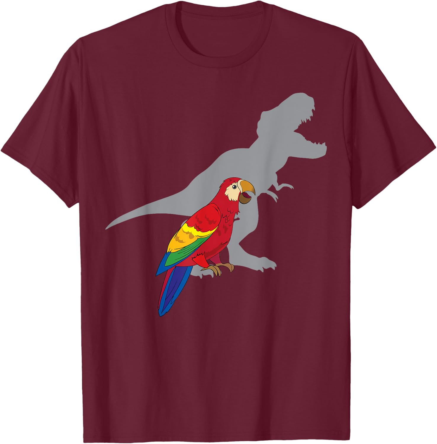 Cute African Parrot Gifts For Bird Lovers Women T-Rex Screaming with Macaw Parrot Adult Black Short Sleeve Classic Fit Cotton 65% Polyester 35% T-Shirt - T-Shirt | Maroon