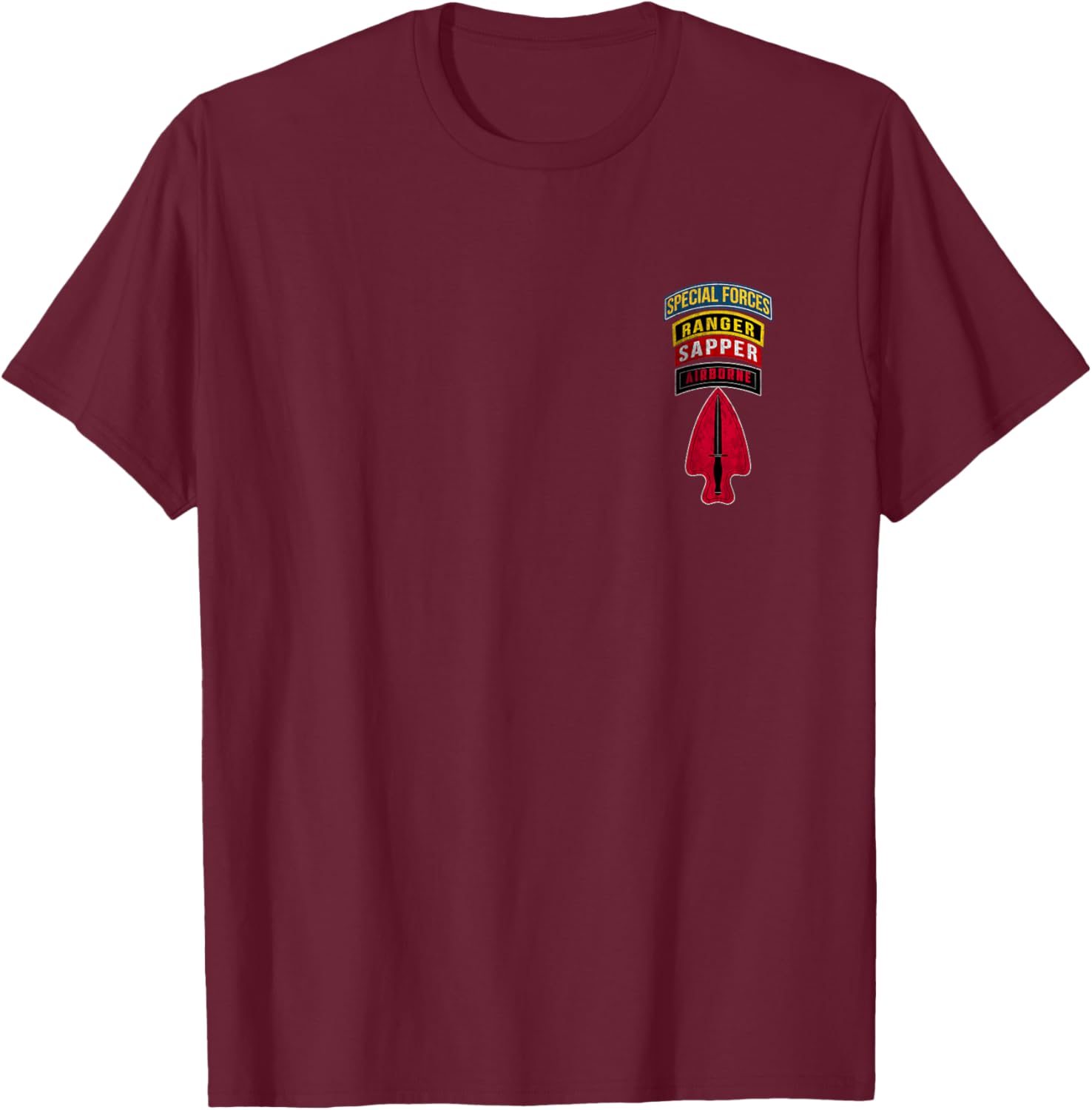 USASOC Special Forces Ranger Sapper Airborne Logo Veteran T-Shirt - T-Shirt | Maroon