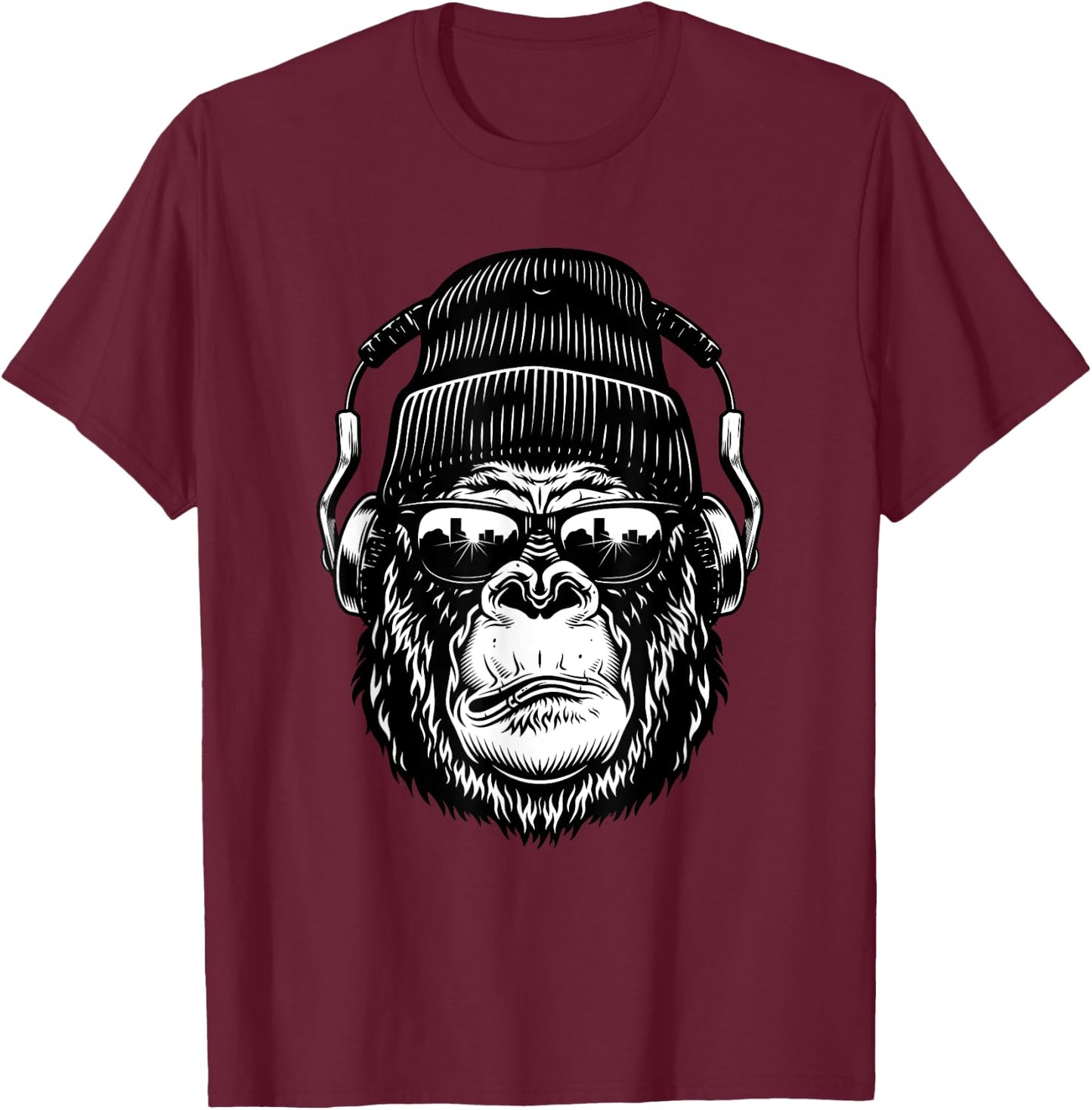 Monkey gorilla with mixer and headphones as DJ T-Shirt - T-Shirt | Maroon
