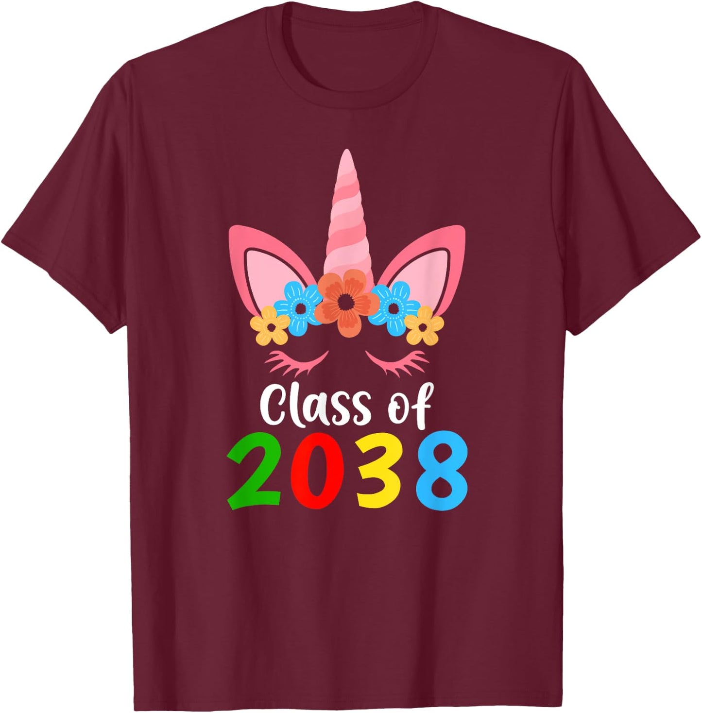 Unicorn Class of 2038 Grow With Me Back To School Girls T-Shirt - T-Shirt | Maroon