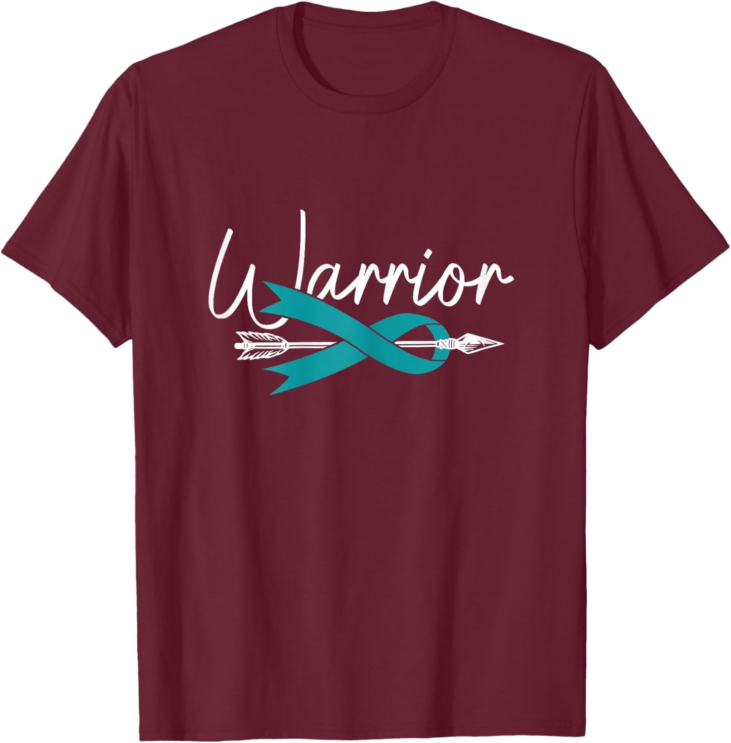 Ovarian Cancer Awareness Month Woman Teal Ribbon Warrior T-Shirt - T-Shirt | Maroon