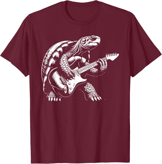 Bassist Turtle Playing Bass Guitar Shirt Men Playing Guitar T-Shirt - T-Shirt | Maroon