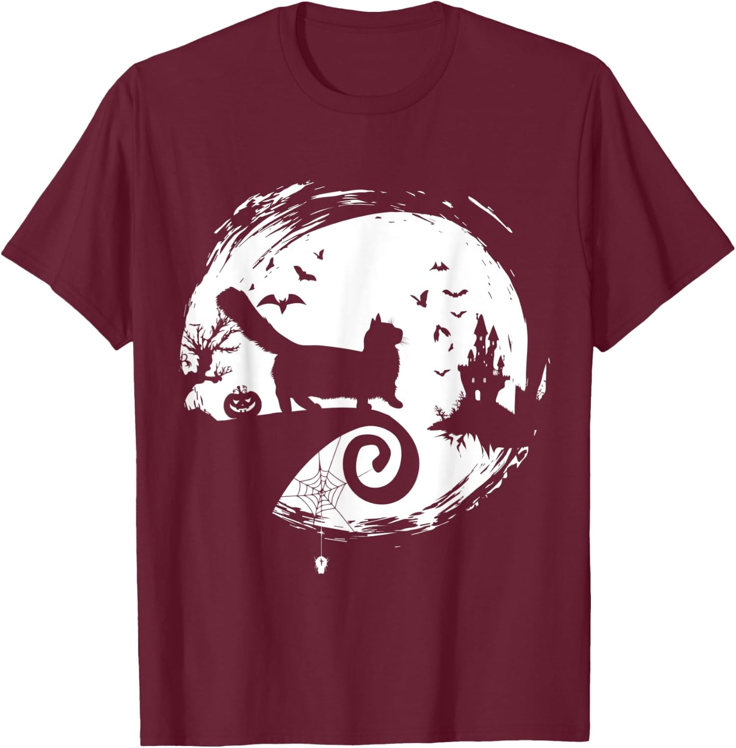 Munchkin Cat Halloween Costume Moon Silhouette Creepy T-Shirt - T-Shirt | Maroon