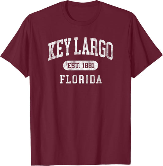 Vintage Key Largo Florida Souvenir Vacation T-Shirt - T-Shirt | Maroon